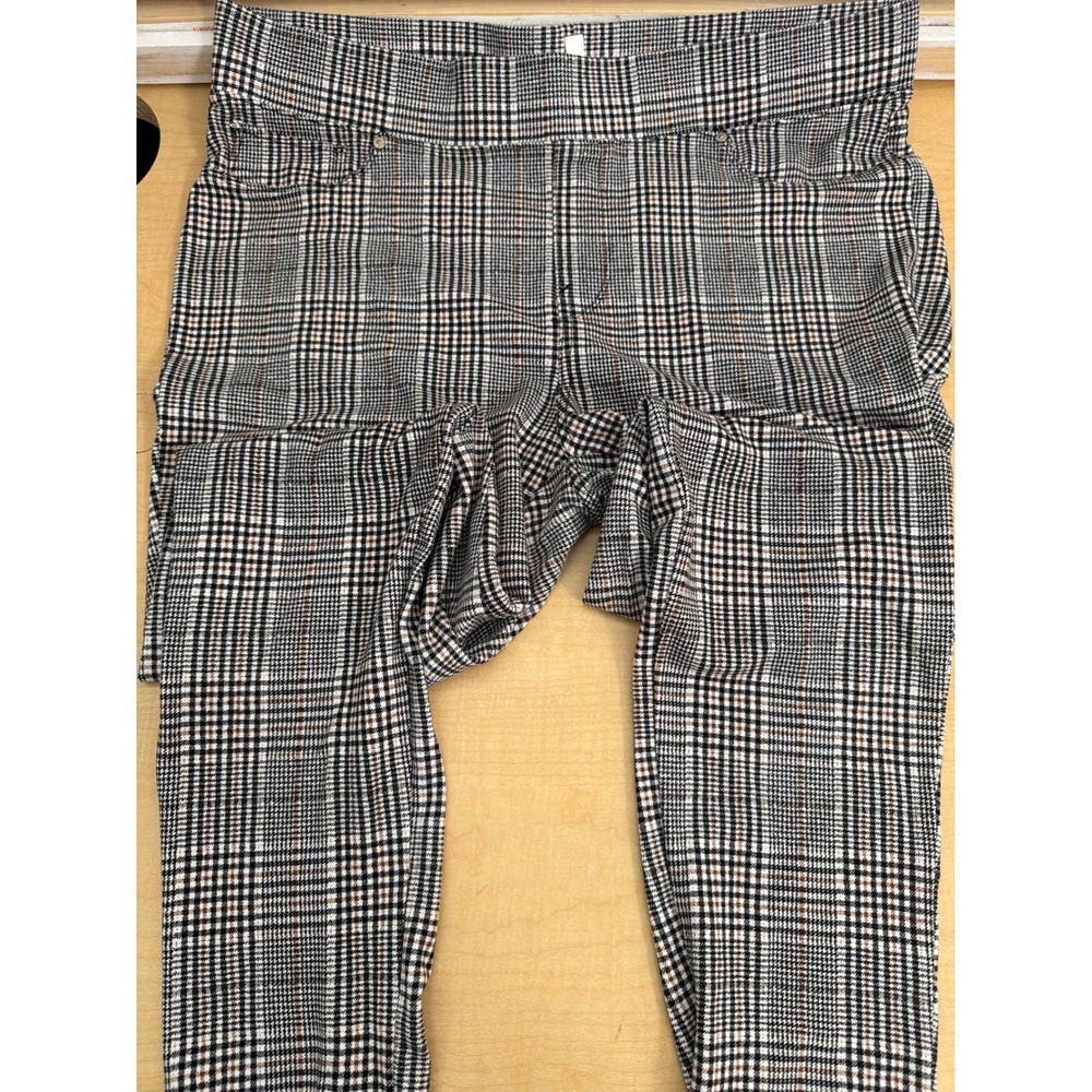 Seven7 Women XL Glen Plaid Pull On Pants Black White Brown Check Trousers